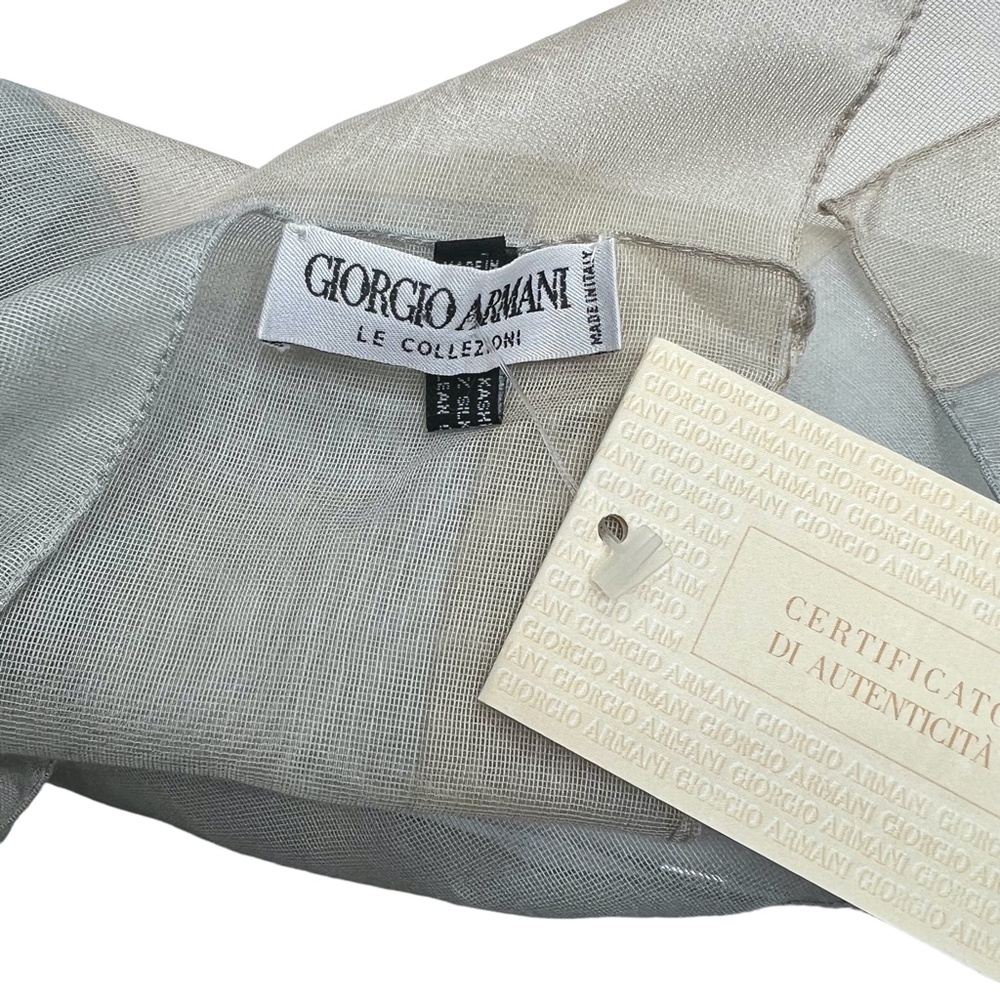 GIORGIO ARMANI LE COLLEZIONI CASHMERE/SILK BLUE & BEIGE FLORAL RECTANGLE SCARF - Picture 9 of 14